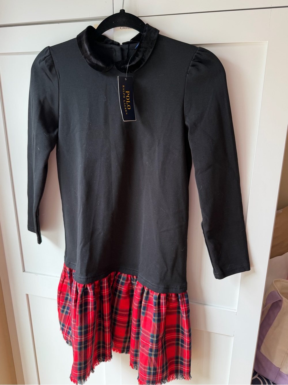 NWT Ralph Lauren Black dress with Red Plaid Skirt Girls' Dress